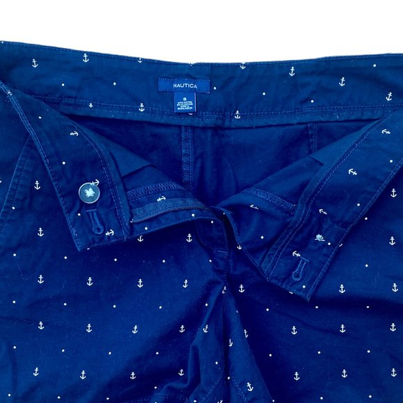 Nautica Cotton Anchor Shorts Sz 8 Navy Nautical Sailor Flat Coast Neutral Preppy - Picture 3 of 10